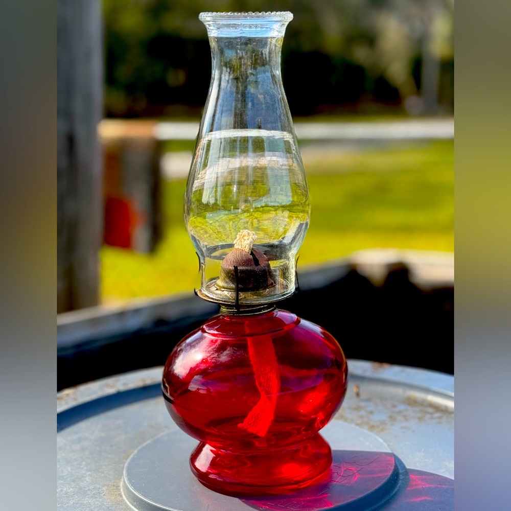 Red Glass Oil Lamp - Classic Home Accent